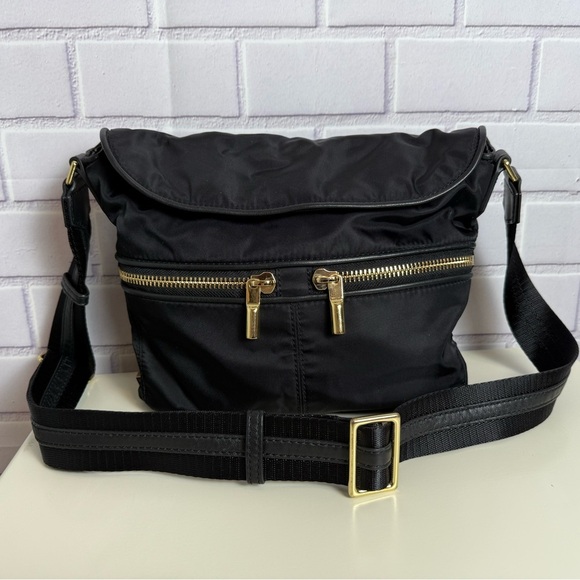 Elizabeth & James Black Nylon Crossbody Bag - Gold Hardware 10x11x8in - Picture 10 of 15